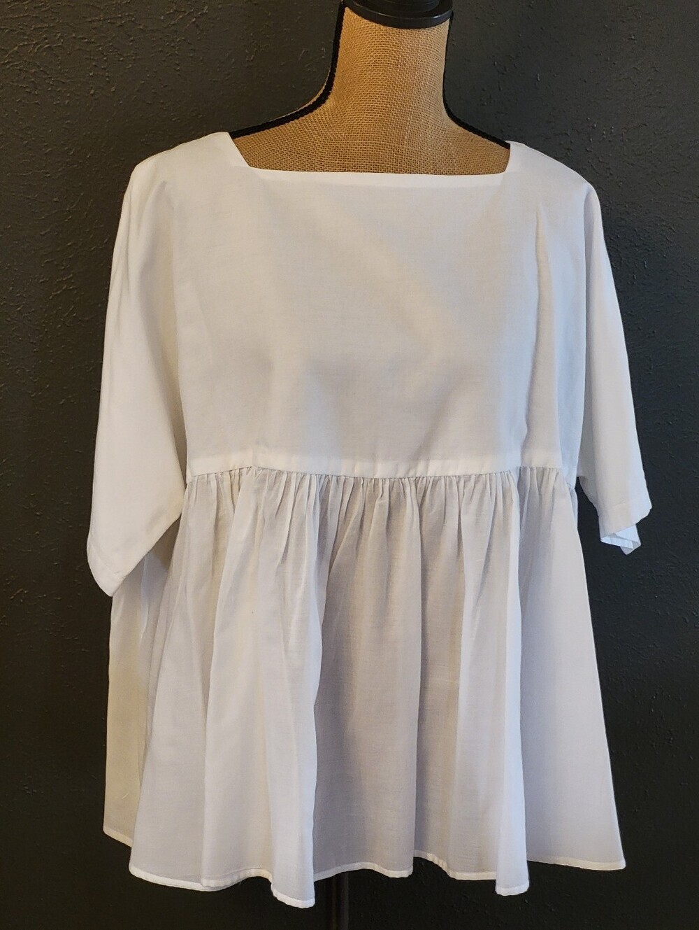 Peruvian Connection S/M White Cotton Poplin Babydoll Blouse